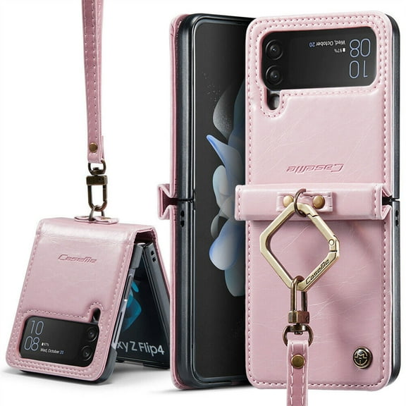 For Samsung Galaxy Z Flip 4 5G Hinge Protection Shockproof Leather Case Ring Holder Slim Cover