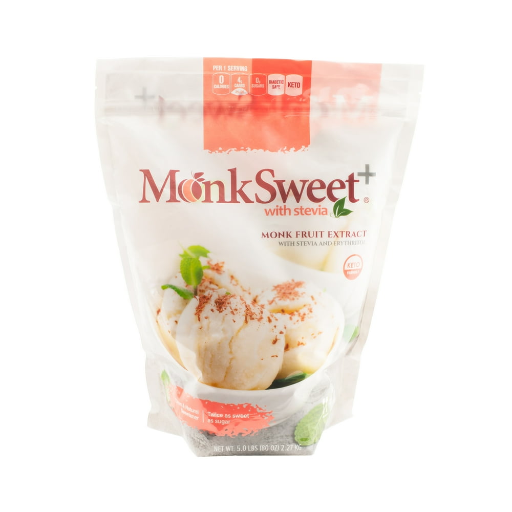Low Carb Sweetener, MonkSweet Plus 5 lb bag Monk Fruit, Stevia