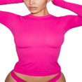 thumbnail image 2 of PENGXIANG Women‘s Y2K Slim Crop Tops Solid Color Long Sleeve  Neck T-Shirts Basic Tee Yoga Workout Tops, 2 of 6