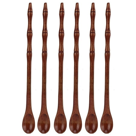 

6Pcs Coffee Wooden Natural Retro Long Joint Plant Handle Wood Tea Spoons for Sugar Drinks Tea