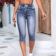 thumbnail image 2 of Shorts for Women Trendy,Jean Capris for Women Stretchy Drawstring High Waisted Cargo Jeans Trendy Slim Fit Denim Capri Pants with Pockets, 2 of 5