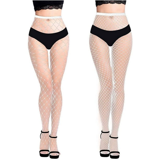 Fishnet Stockings High Waisted Tights Pantyhose for Women 2Pcs 