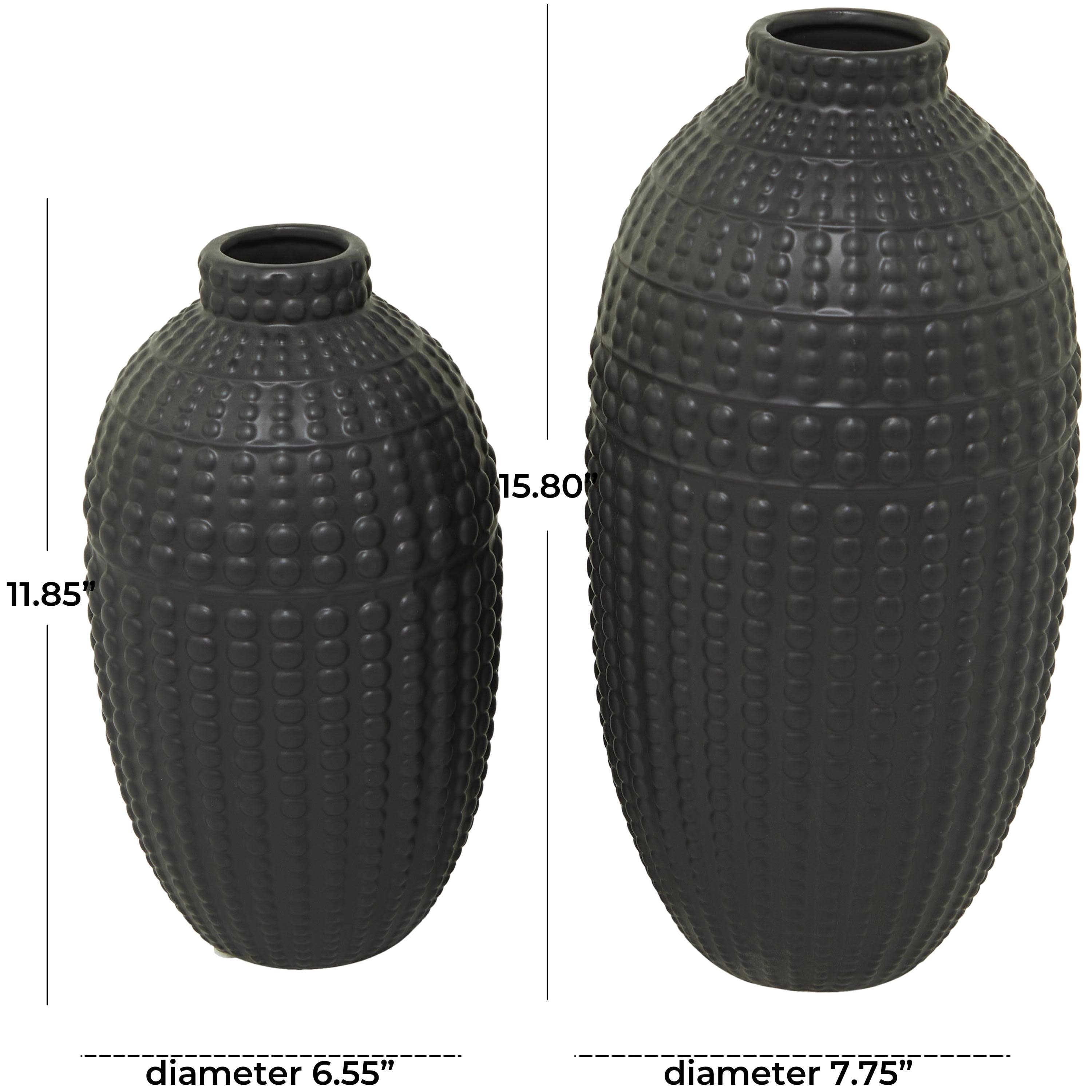 DecMode 16", 12"H Black Ceramic Vase, Set of 2