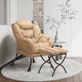 thumbnail image 3 of Magshion Water-resistant Cotton Lazy Chair, Modern Upholstered Single Sofa with Ottoman, Removable Cover Accent Lounge Chair for Living Room, Beige, 3 of 10