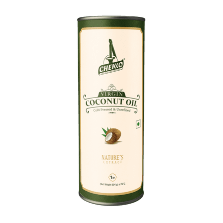 Chekko Virgin Cold Pressed Coconut Oil -  100% Natural, Pure & Wood Pressed (1L - 33 OZ) for Cooking, Haircare