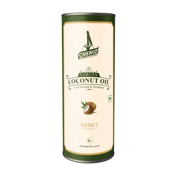 Chekko Virgin Cold Pressed Coconut Oil -  100% Natural, Pure & Wood Pressed (1L - 33 OZ) for Cooking, Haircare
