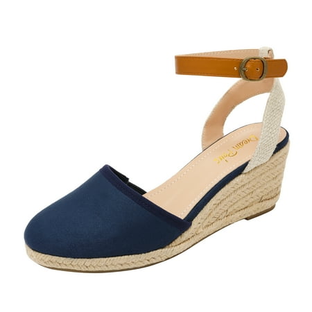 

Dream Pairs Women s Comfort Ankle Strap Sandals Espadrilles Wedge Sandals Platform Shoe Amanda-3 Navy Size 10