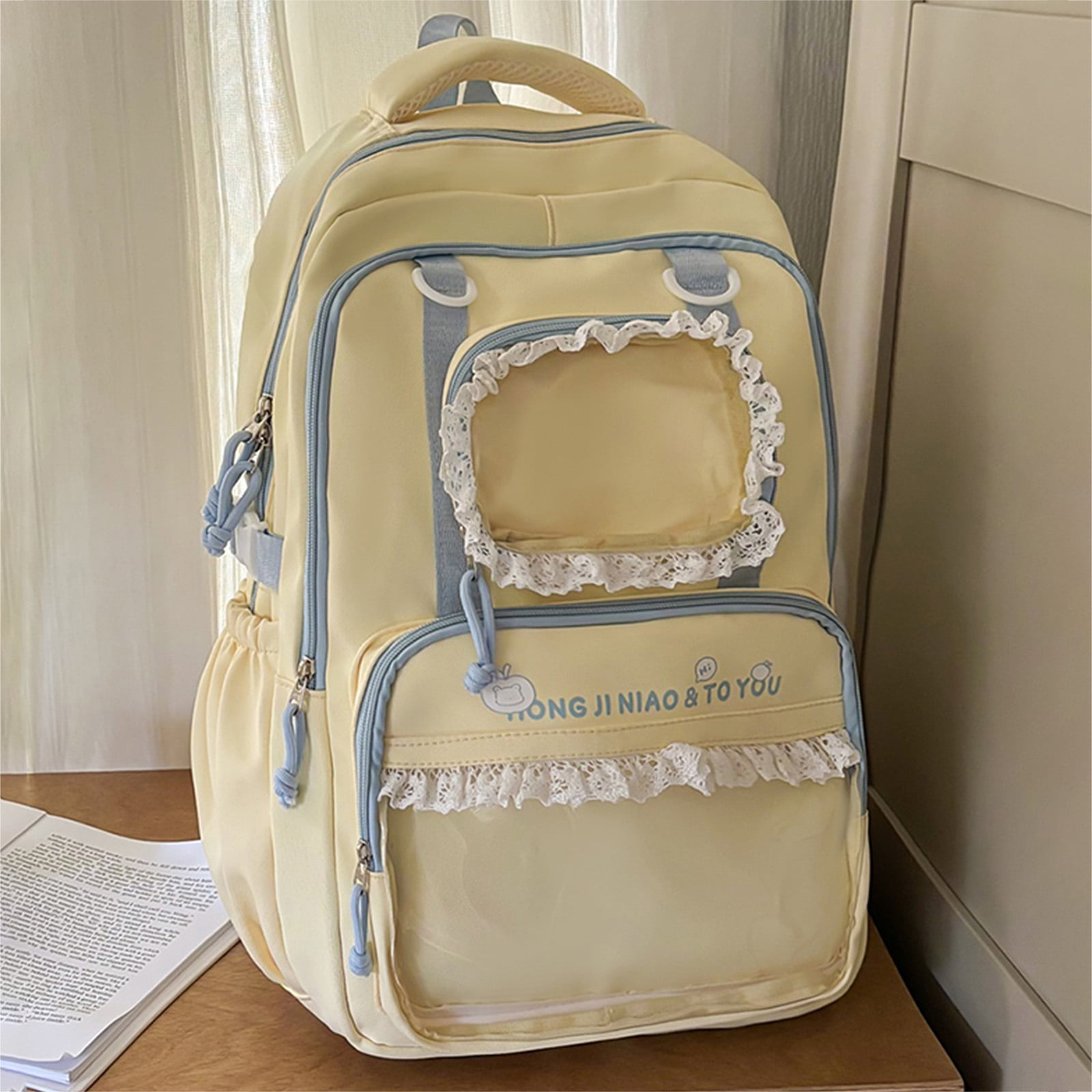 HUISZJ Ita Bag School Backpack, Multi-Layer School Bag with Doll, Large Capacity Storage Bag for Students College Travel, Yellow