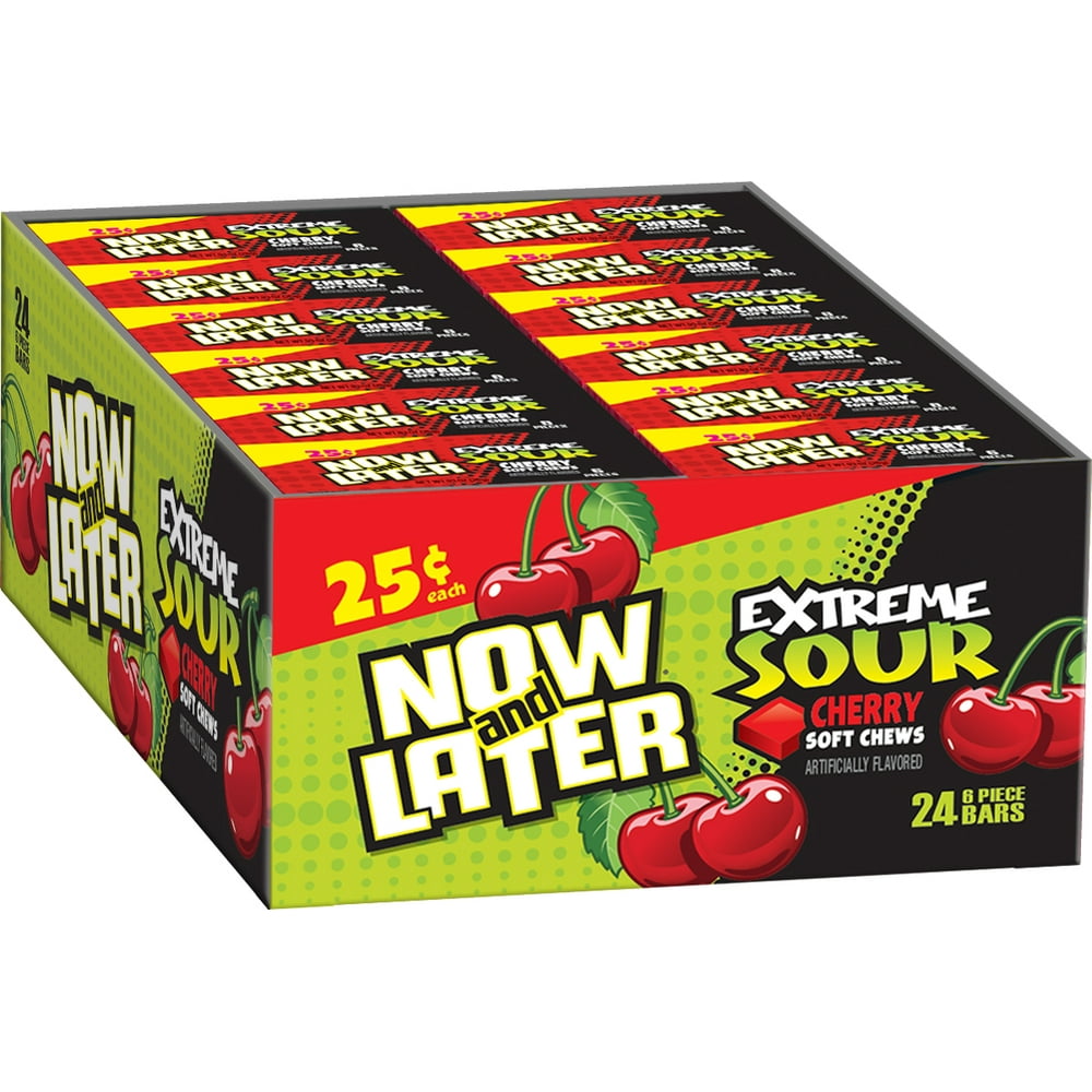 Now and Later, Extreme Sour Cherry Soft Chewy Candy, 0.93oz (Box of 24