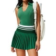 thumbnail image 3 of Women'S Tennis Skirt Ribbed Golf Skirt Half Zip Pleated Sports Skirt with Built-in Shorts and Bra Green XXXL, 3 of 8