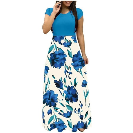 Maxi Dress For Women, Church Dresses For Women 2023, Dress With Shorts Underneath, Short Sleeve Dress, Formal Dresses For Women, T Shirt Dress, Junior Dressesmaxi Dress For Women(5-Blue,Large)