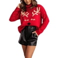 thumbnail image 1 of Faithtur Chandails de Noël pour Femmes Manches Longues Col Roulé Imprimé Elk Pulls Décontractés en Tricot, 1 of 9