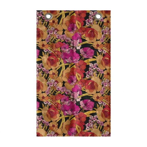 Spring Hanging Pocket Organizer, Romantic Botanical Illustration of Blossoming Seasonal Flowers on a Dark Backdrop, Printed Polyester Storage Bag with Pockets, 21" x 31", Multicolor