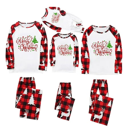 

Christmas Family Pajamas Matching Sets Christmas Pj s with Letter and Plaid Printed Long Sleeve Tee and Bottom Loungewear