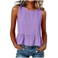 thumbnail image 5 of APEXFWDT Peplum Top Women's Cotton Linen Beach Ruffle Tank Top Round Neck Sleeveless Cute Casual Summer Shirt, 5 of 8
