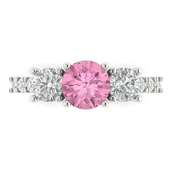 Three-Stone Engagement Ring for Women - 1.97ct Simulated Pink Diamond in 18K White Gold Promise Ring