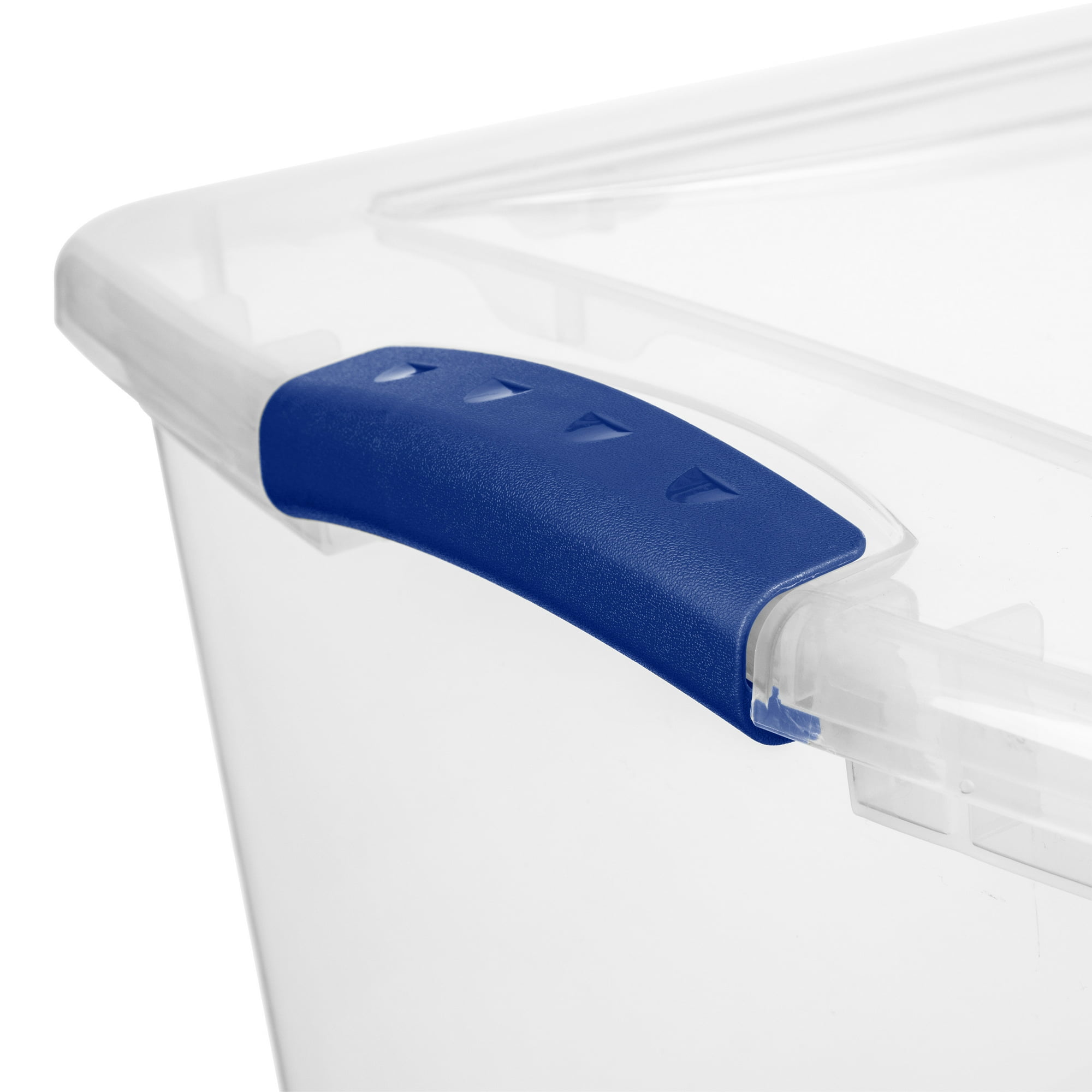 (2 pack) Sterilite Large Latching Storage Bin, 66 Quart Clear Plastic Storage Container with Latch Lid, Blue, 6 Pack