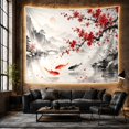 thumbnail image 6 of Red Koi Fish in Misty Mountains with Cherry Blossoms, Serene Japanese Inspired for Zen Art Lovers, Peaceful Nature Wall Decor, Housewarming Gift Tapestry Wall Hanging for Bedroom and Living Room, 6 of 7