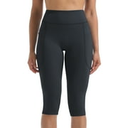 NELEUS Womens Yoga Capris Leggings For Workout With Pockets Tummy Control High Waist,Black+Black+Black,US Size M