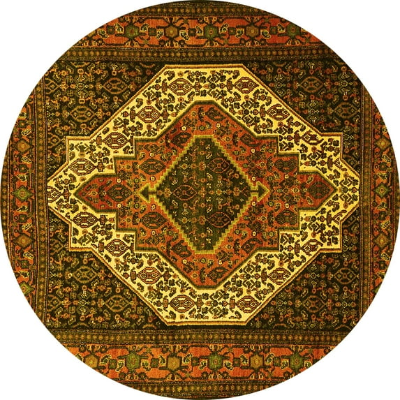 Ahgly Company Machine Washable Indoor Round Medallion Yellow Traditional Area Rugs, 6' Round