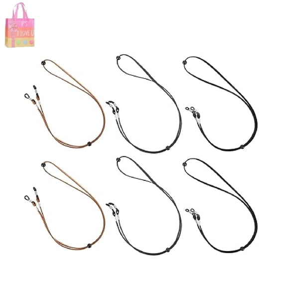 6-Pack Anti-Slip Eyeglass Holder Strap Set with Suede Leather Ends - Adjustable Eyeglass Chains for Men & Women, Sports, Reading Glasses(XX)