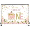 thumbnail image 3 of Pumpkin 1st Birthday Backdrop for Girl Floral Litttle Pumpkin First Birthday Background Pink and Gold Dots Fall Autumn Pumpkin Birthday Baby Shower Party Decorations Banner Photo Booth Props, 3 of 4