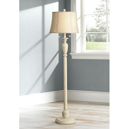 Ivory Shabby Chic Easel Regency Hill Vintage Shabby Chic Floor Lamp Ivory Candlestick Linen Drum Shade For Living Room Reading Bedroom Office ()