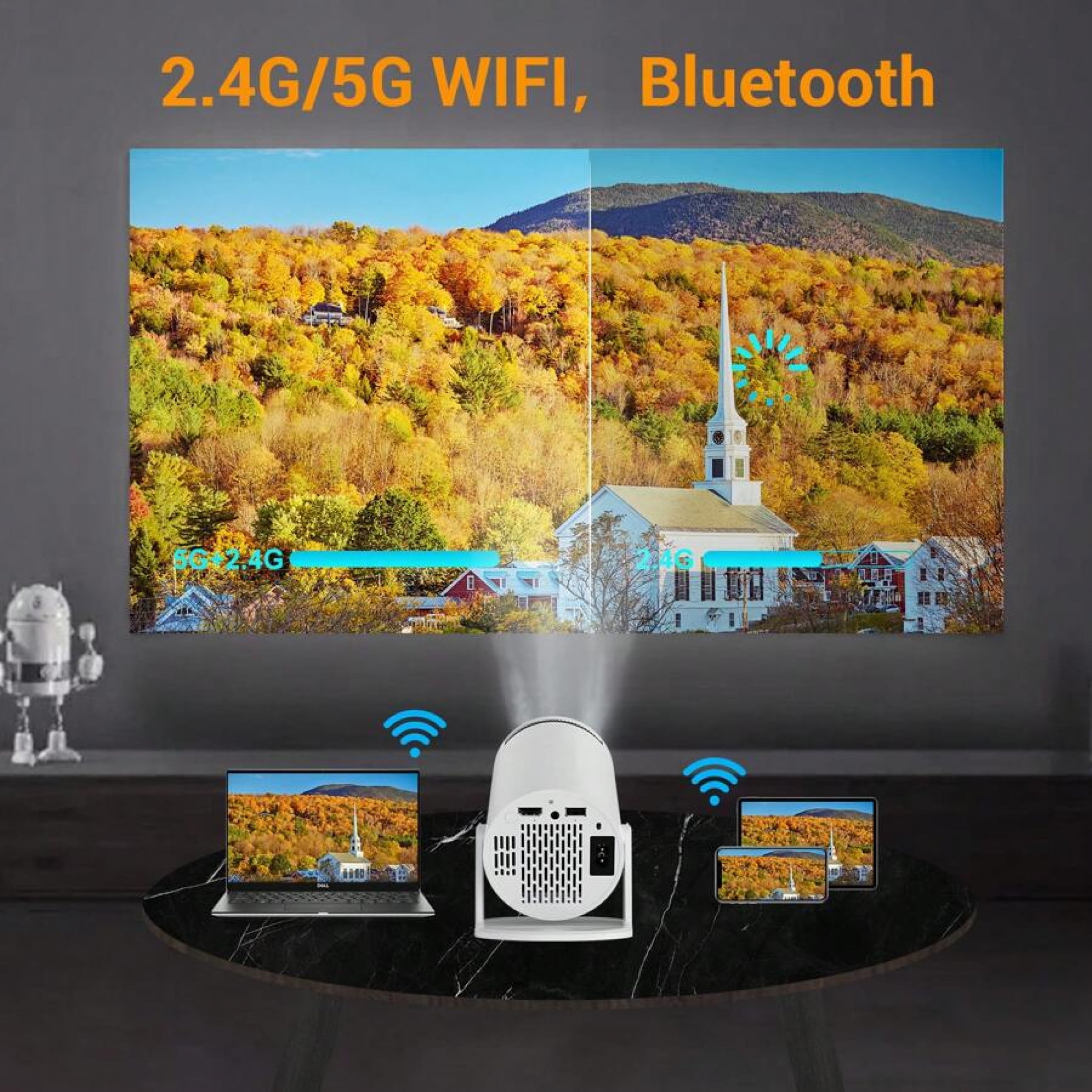 4K Projector 5G Smart HD LED with WiFi Bluetooth USB Android Office Home Theater Cinema Projector