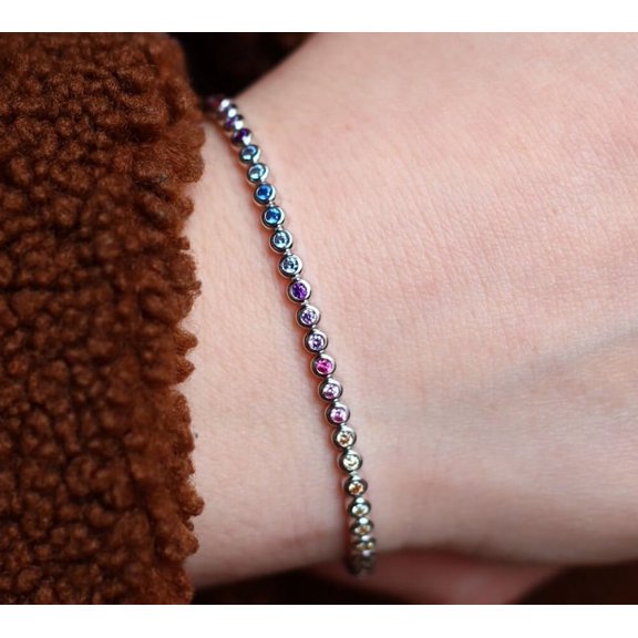 Tennis Bracelet,CZ Rainbow Bracelet, Silver Tennis Bracelet, Dainty Bracelet, Tennis Ruby, Sapphire, Zircon Bracelet, Mothers Day Gift