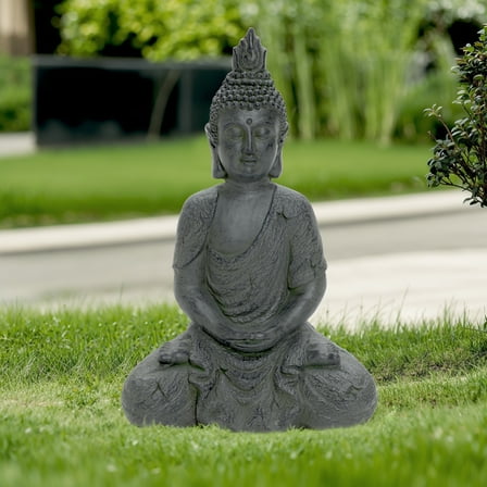 LuxenHome Meditating Buddha Statue, 21" Large Fiber Stone Zen Buddha Sculptures, Indoor Outdoor Buddha Statue,Zen Decor for Garden, Patio, Backyard Deck