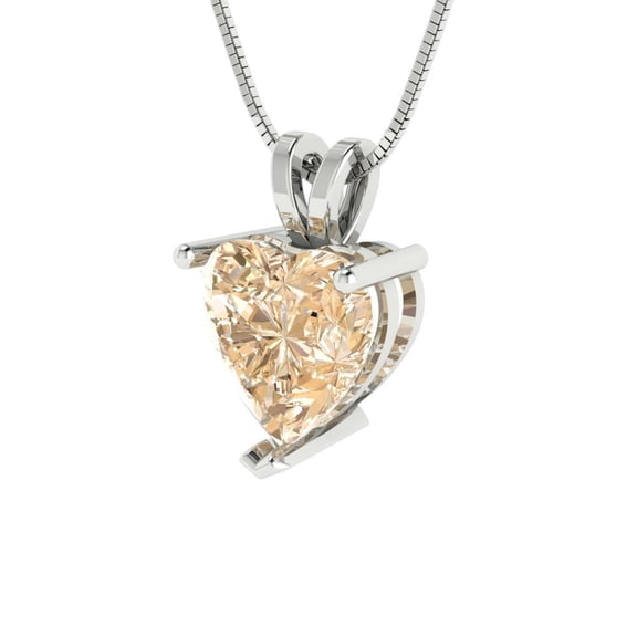 2 ct Brilliant Heart Cut Solitaire Natural Morganite 14k White Solid Gold Everyday Affordable Designer Necklace Pendant with 16" Chain
