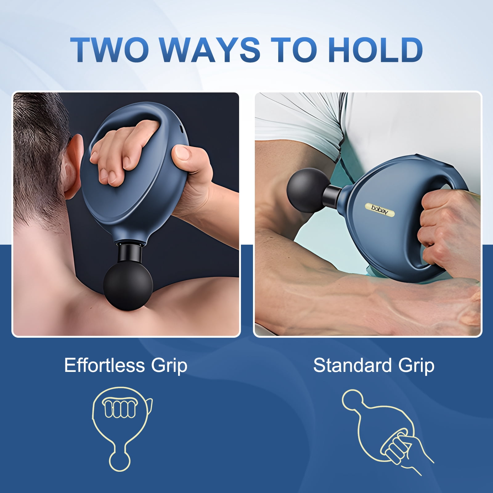 BoBay Mini Ring Massage Gun, Portable Deep Tissue Muscle Massager Powerful Brushless High Torque Motor, Quiet 4 Speeds Fascia Gun 4 Heads for Back Neck Shoulder Body Massagers Relaxation