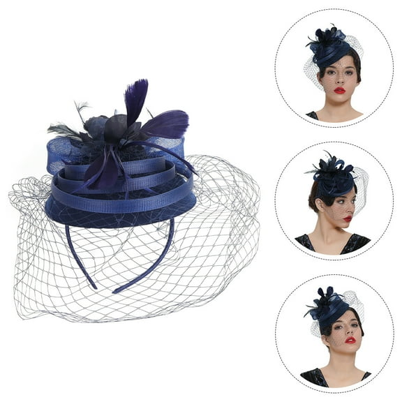 Niceauty Navy Fascinator Hat with Artificial Plume for Tea Party and Cocktail Events 7 Inch