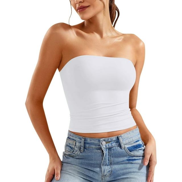 Hiiyo Women's Strapless Bandeau Sexy Tube Top Solid Slim Fit Strapless Top, Sizes M