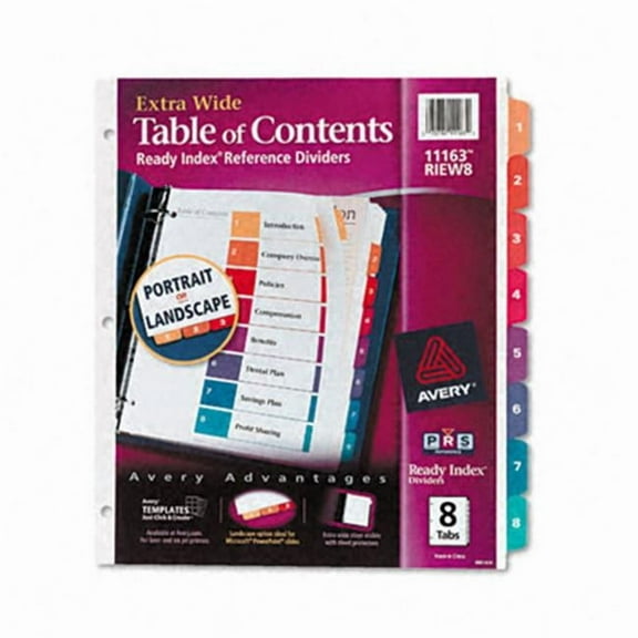 Avery  Extrawide Ready Index Dividers  Eight-Tab  9 1/2 x 11  Assorted  Eight per Set