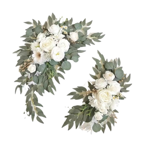 2 guirnaldas de flores artificiales, guirnalda floral, adorno rústico decorativo, arco de boda Blanco
