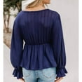 thumbnail image 4 of Long Sleeve Top V Neck Flared Sleeves Ruffle Hem Loose Fit Breathable Women Blouse for Fall Winter Navy Blue L, 4 of 6