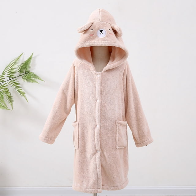 YUNAFFT Kids Hooded Bathrobe Long Sleeve Pockets Soft Absorbent Robe Cozy Home Loungewear