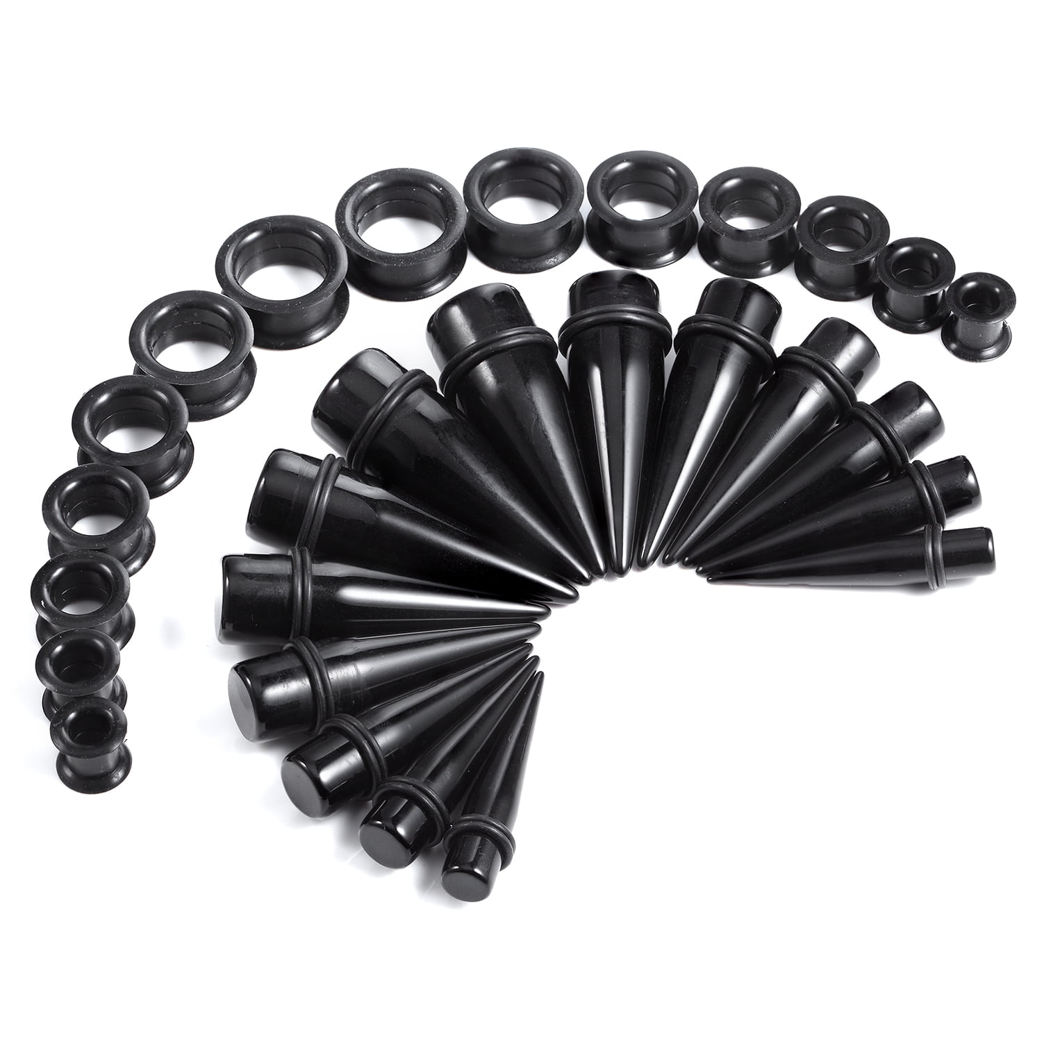 BodyJ4You 28PC Big Gauges Kit Ear Stretching 00G22mm Black Taper Silicone Plug Tunnels Piercing