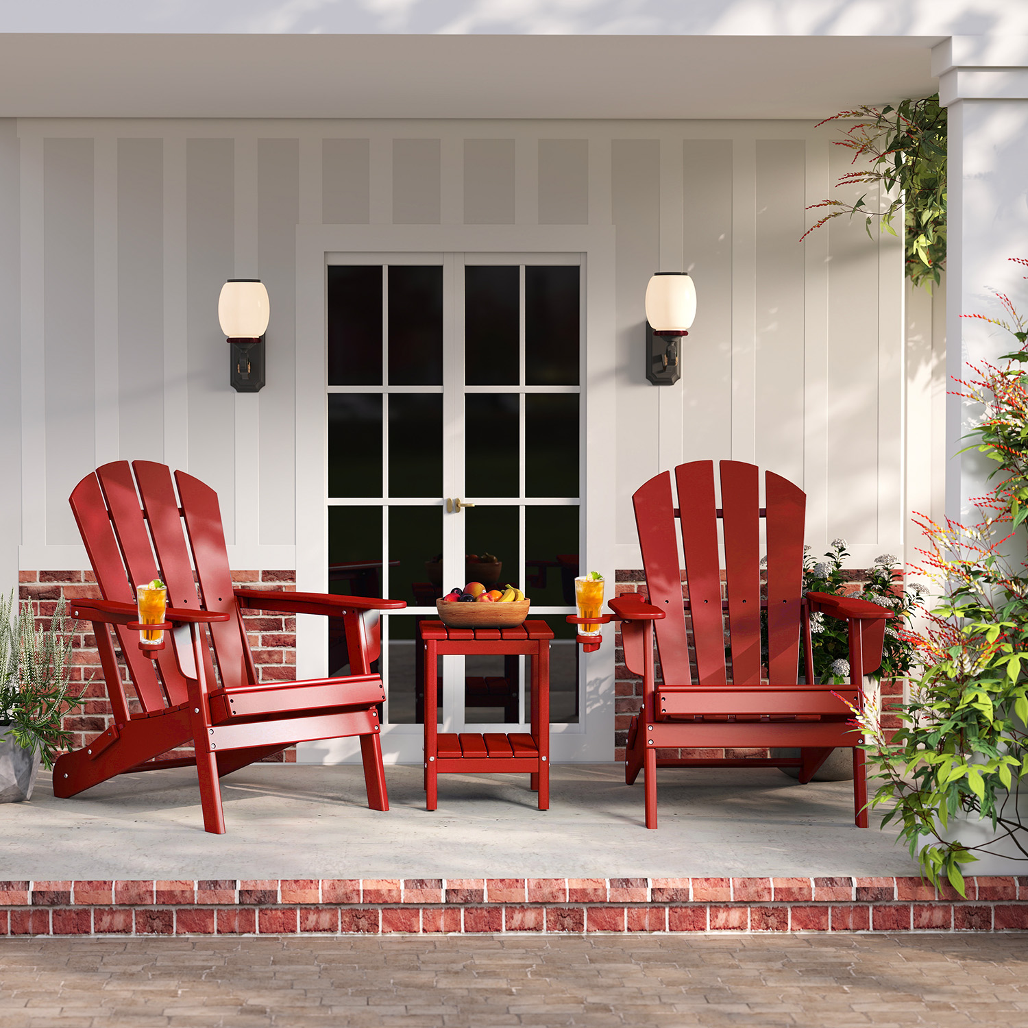 FODINGHILL Folding Adirondack Chair,HDPE All Weather Fire Pit Chair,Outdoor Plastic Chair for Patio Porch Garden,Red