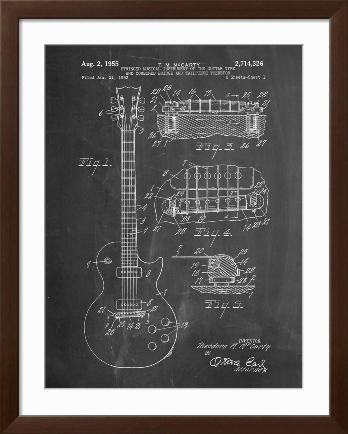 Art.com Gibson Les Paul Guitar Patent Art Print by Cole Borders, Brown Frame Wall Art, 32" x 40"
