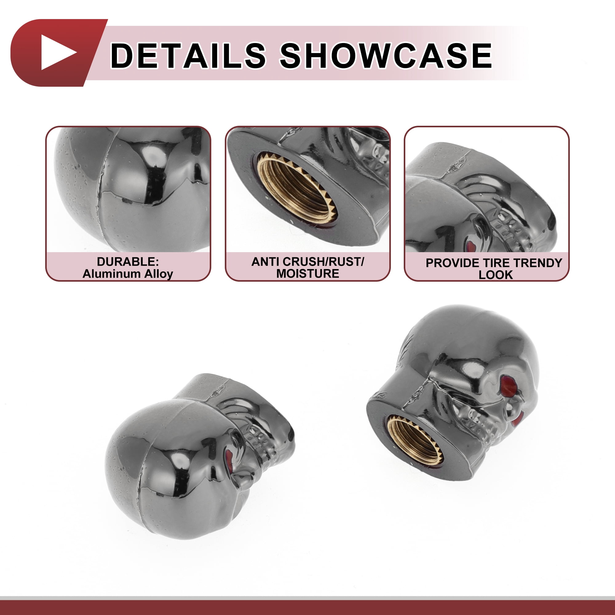 Unique Bargains Skull Head Shape Tire Valve Stem Caps Decorative Tyre Dust Covers Titanium