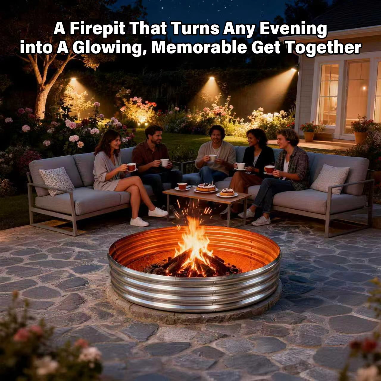 5FT Diameter Camp Fire Ring Pit, Large Round Galvanized Steel Fire Pit, Heavy Duty Steel Fire Pit Silver for Backyard, Camping, Bonfire (5x5x1FT)