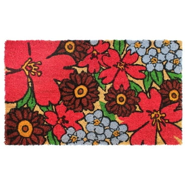 RugSmith Machine Tufted Hibiscus Indoor and Outdoor Coir Doormat, 18" x 30"