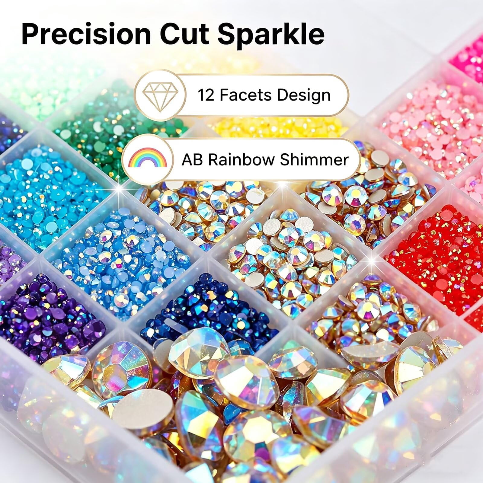 24 Colors Resin Rhinestones for Crafting with Tweezers – Flatback Glass Rhinestone Kit with B-7000 Glue, Storage Box, for Nail Art, Tumblers, Shoes, DIY Decor