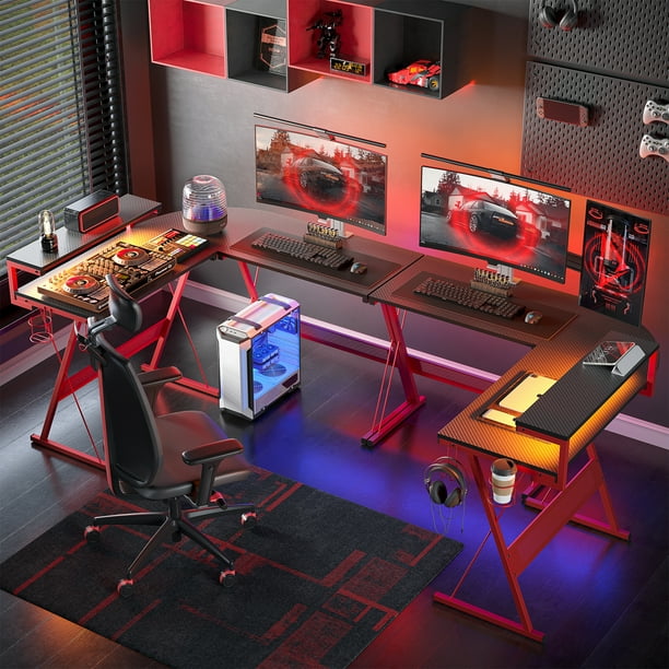 Bestier L Shaped Gaming Desk Desk with Monitor Stand Red -