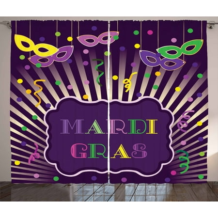 New Orleans Curtains 2 Panels Set Freehand Drawing Of Mardi Gras Themed Cartoon With Colorful Dots And Stripes Window Drapes For Living Room