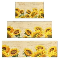 Beige Sunflower Handwriting Pattern Kitchen Rugs Sets Of 3,Kitchen Runner Rugs Non Skid Washable,Decorative Kitchen Floor Mats for Kitchen,Sink,Laundry,17"x30"  17"x47"   17"x59"