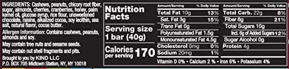 KIND Bars, Dark Chocolate Cherry Cashew + Antioxidants, Gluten Free, 1.4 Ounce (12 Count)