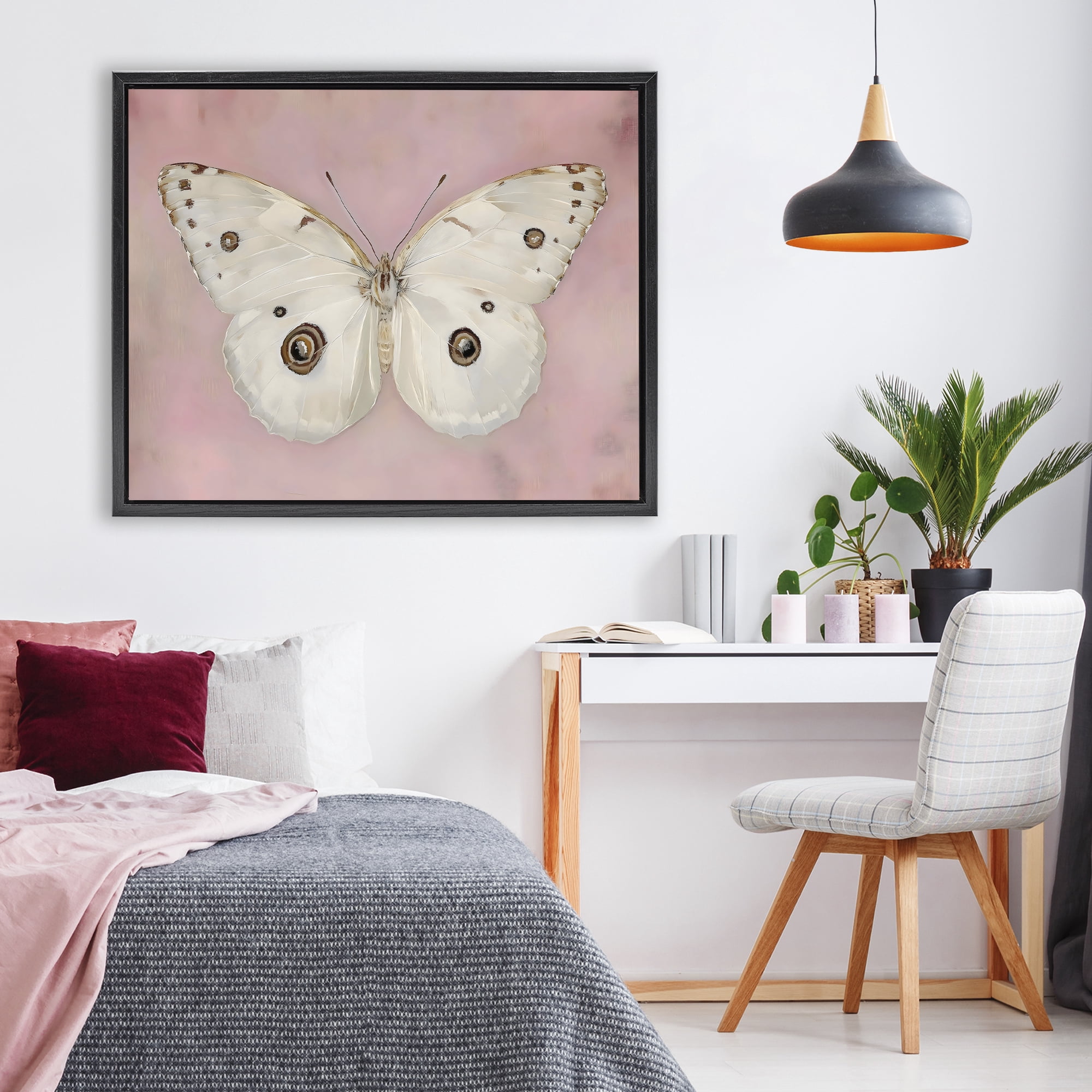 Stupell Industries Gossamer Butterfly on Blush Background Black Framed Floater Canvas Wall Art, design by Arlington Prints